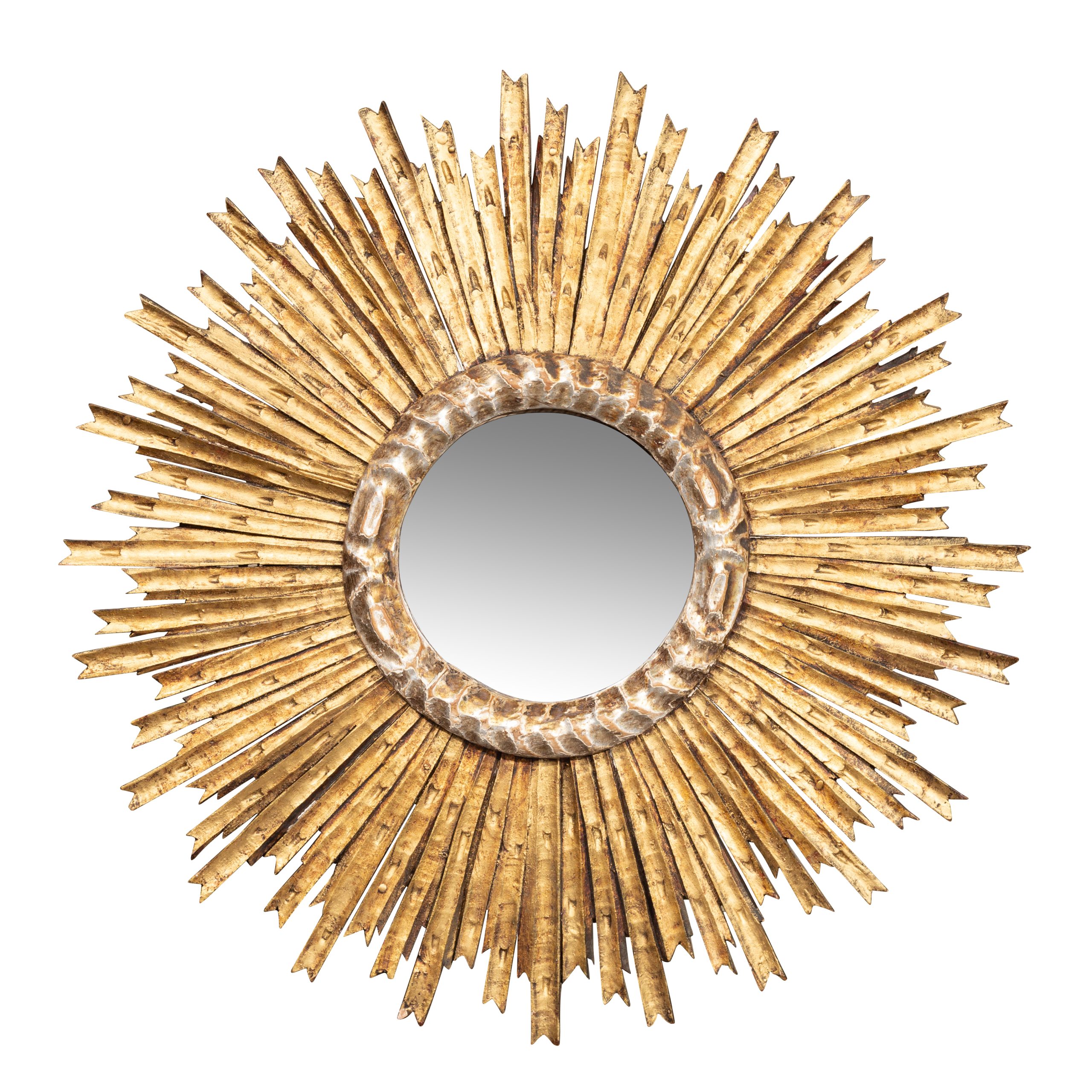 Gilt sunburst mirror photographed on white
