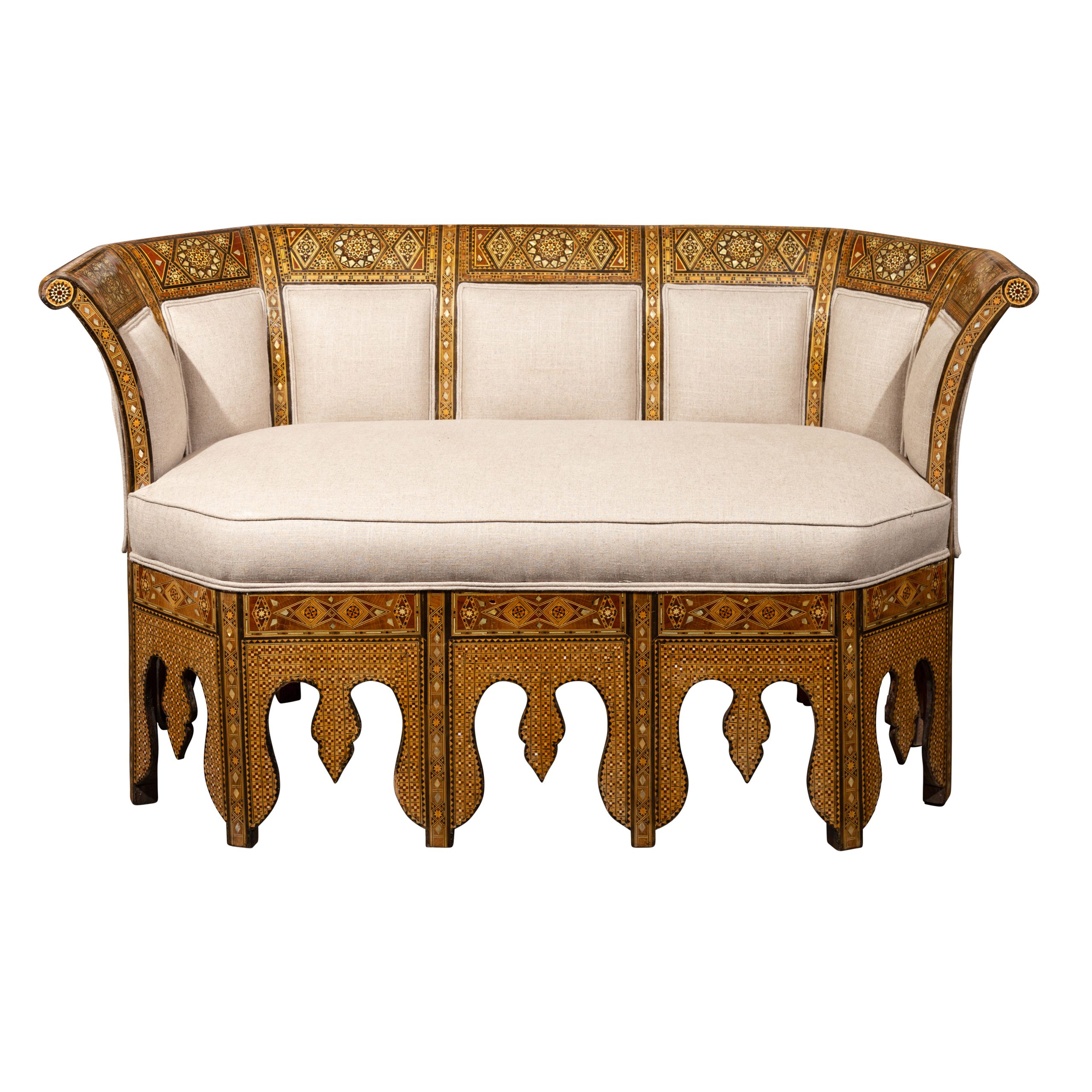Inlaid Syrian settee photographed for online presentation